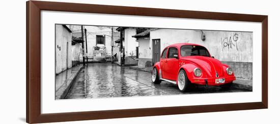 ¡Viva Mexico! Panoramic Collection - Red VW Beetle Car in San Cristobal de Las Casas-Philippe Hugonnard-Framed Photographic Print