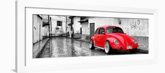 ¡Viva Mexico! Panoramic Collection - Red VW Beetle Car in San Cristobal de Las Casas-Philippe Hugonnard-Framed Photographic Print