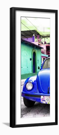 ¡Viva Mexico! Panoramic Collection - Royal Blue VW Beetle Car and Colorful Houses-Philippe Hugonnard-Framed Photographic Print