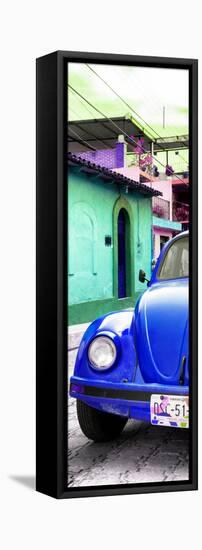 ¡Viva Mexico! Panoramic Collection - Royal Blue VW Beetle Car and Colorful Houses-Philippe Hugonnard-Framed Stretched Canvas