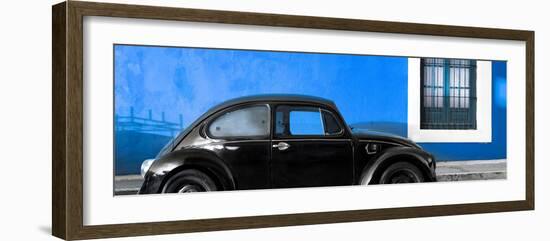 ¡Viva Mexico! Panoramic Collection - The Black VW Beetle Car with Blue Wall-Philippe Hugonnard-Framed Photographic Print