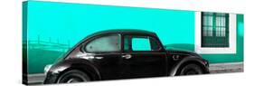 ¡Viva Mexico! Panoramic Collection - The Black VW Beetle Car with Coral Green Wall-Philippe Hugonnard-Stretched Canvas