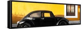 ¡Viva Mexico! Panoramic Collection - The Black VW Beetle Car with Dark Yellow Wall-Philippe Hugonnard-Framed Stretched Canvas