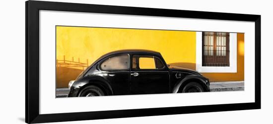 ¡Viva Mexico! Panoramic Collection - The Black VW Beetle Car with Dark Yellow Wall-Philippe Hugonnard-Framed Photographic Print