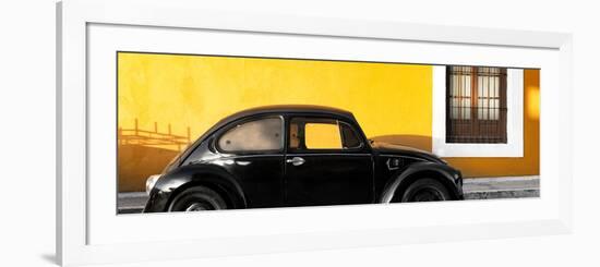 ¡Viva Mexico! Panoramic Collection - The Black VW Beetle Car with Dark Yellow Wall-Philippe Hugonnard-Framed Photographic Print