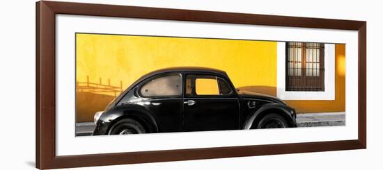 ¡Viva Mexico! Panoramic Collection - The Black VW Beetle Car with Dark Yellow Wall-Philippe Hugonnard-Framed Photographic Print