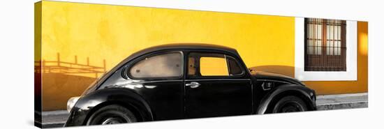 ¡Viva Mexico! Panoramic Collection - The Black VW Beetle Car with Dark Yellow Wall-Philippe Hugonnard-Stretched Canvas