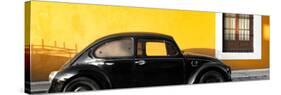 ¡Viva Mexico! Panoramic Collection - The Black VW Beetle Car with Dark Yellow Wall-Philippe Hugonnard-Stretched Canvas