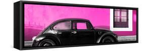 ¡Viva Mexico! Panoramic Collection - The Black VW Beetle Car with Deep Pink Wall-Philippe Hugonnard-Framed Stretched Canvas