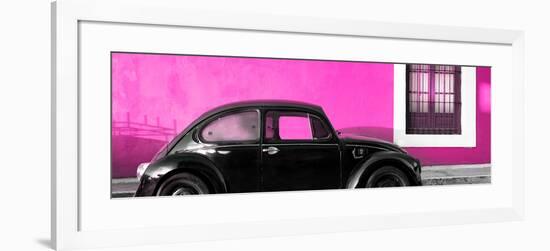 ¡Viva Mexico! Panoramic Collection - The Black VW Beetle Car with Deep Pink Wall-Philippe Hugonnard-Framed Photographic Print