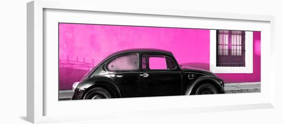 ¡Viva Mexico! Panoramic Collection - The Black VW Beetle Car with Deep Pink Wall-Philippe Hugonnard-Framed Photographic Print