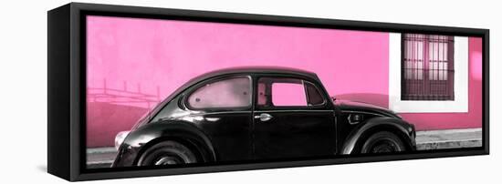 ¡Viva Mexico! Panoramic Collection - The Black VW Beetle Car with Light Pink Wall-Philippe Hugonnard-Framed Stretched Canvas