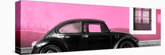 ¡Viva Mexico! Panoramic Collection - The Black VW Beetle Car with Light Pink Wall-Philippe Hugonnard-Stretched Canvas