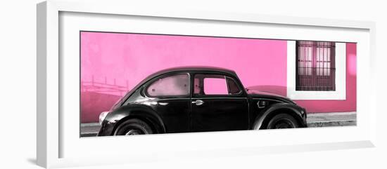 ¡Viva Mexico! Panoramic Collection - The Black VW Beetle Car with Light Pink Wall-Philippe Hugonnard-Framed Photographic Print