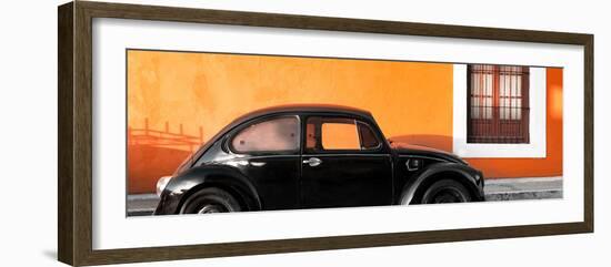 ¡Viva Mexico! Panoramic Collection - The Black VW Beetle Car with Orange Wall-Philippe Hugonnard-Framed Photographic Print