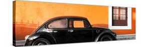 ¡Viva Mexico! Panoramic Collection - The Black VW Beetle Car with Orange Wall-Philippe Hugonnard-Stretched Canvas