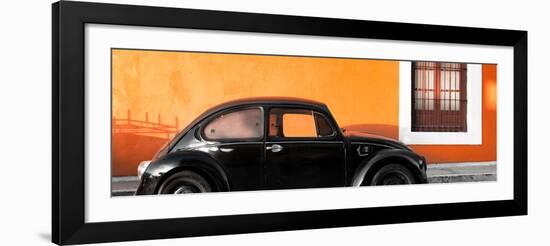 ¡Viva Mexico! Panoramic Collection - The Black VW Beetle Car with Orange Wall-Philippe Hugonnard-Framed Photographic Print