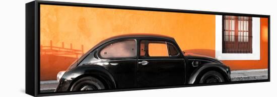 ¡Viva Mexico! Panoramic Collection - The Black VW Beetle Car with Orange Wall-Philippe Hugonnard-Framed Stretched Canvas