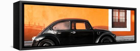 ¡Viva Mexico! Panoramic Collection - The Black VW Beetle Car with Orange Wall-Philippe Hugonnard-Framed Stretched Canvas