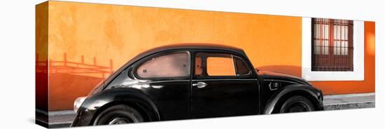 ¡Viva Mexico! Panoramic Collection - The Black VW Beetle Car with Orange Wall-Philippe Hugonnard-Stretched Canvas