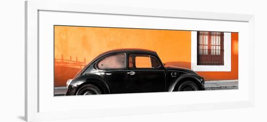 ¡Viva Mexico! Panoramic Collection - The Black VW Beetle Car with Orange Wall-Philippe Hugonnard-Framed Photographic Print