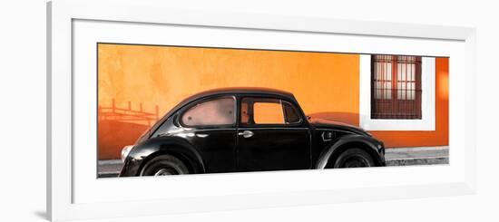 ¡Viva Mexico! Panoramic Collection - The Black VW Beetle Car with Orange Wall-Philippe Hugonnard-Framed Photographic Print