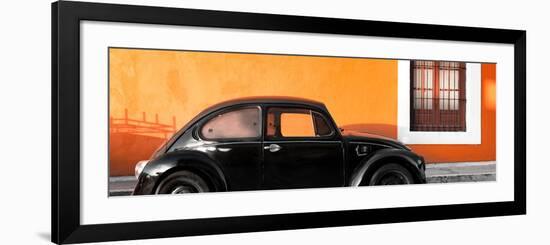 ¡Viva Mexico! Panoramic Collection - The Black VW Beetle Car with Orange Wall-Philippe Hugonnard-Framed Photographic Print