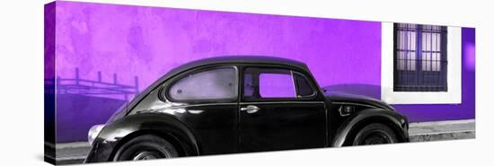 ¡Viva Mexico! Panoramic Collection - The Black VW Beetle Car with Purple Wall-Philippe Hugonnard-Stretched Canvas