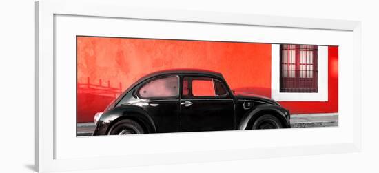 ¡Viva Mexico! Panoramic Collection - The Black VW Beetle Car with Red Wall-Philippe Hugonnard-Framed Photographic Print