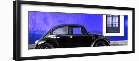 ¡Viva Mexico! Panoramic Collection - The Black VW Beetle Car with Royal Blue Wall-Philippe Hugonnard-Framed Photographic Print