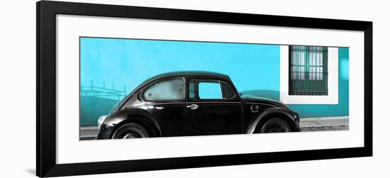 ¡Viva Mexico! Panoramic Collection - The Black VW Beetle Car with Turquoise Wall-Philippe Hugonnard-Framed Photographic Print