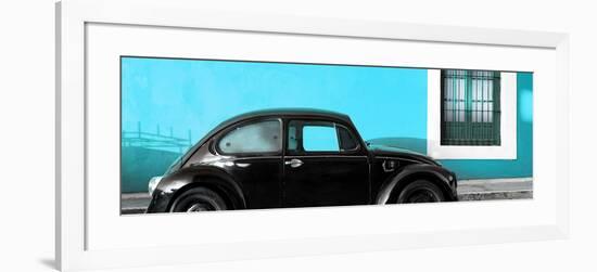 ¡Viva Mexico! Panoramic Collection - The Black VW Beetle Car with Turquoise Wall-Philippe Hugonnard-Framed Photographic Print