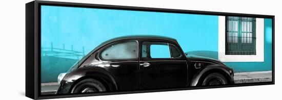 ¡Viva Mexico! Panoramic Collection - The Black VW Beetle Car with Turquoise Wall-Philippe Hugonnard-Framed Stretched Canvas