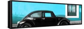 ¡Viva Mexico! Panoramic Collection - The Black VW Beetle Car with Turquoise Wall-Philippe Hugonnard-Framed Stretched Canvas