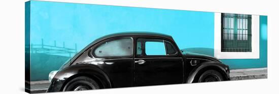 ¡Viva Mexico! Panoramic Collection - The Black VW Beetle Car with Turquoise Wall-Philippe Hugonnard-Stretched Canvas