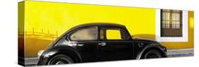 ¡Viva Mexico! Panoramic Collection - The Black VW Beetle Car with Yellow Wall-Philippe Hugonnard-Stretched Canvas