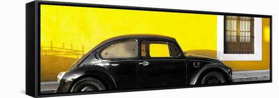 ¡Viva Mexico! Panoramic Collection - The Black VW Beetle Car with Yellow Wall-Philippe Hugonnard-Framed Stretched Canvas