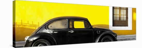 ¡Viva Mexico! Panoramic Collection - The Black VW Beetle Car with Yellow Wall-Philippe Hugonnard-Stretched Canvas
