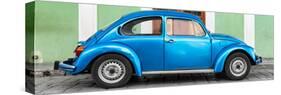 ¡Viva Mexico! Panoramic Collection - The Blue VW Beetle Car with Green Street Wall-Philippe Hugonnard-Stretched Canvas