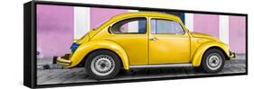 ¡Viva Mexico! Panoramic Collection - The Gold VW Beetle Car with Light Pink Street Wall-Philippe Hugonnard-Framed Stretched Canvas