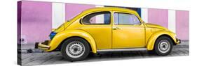 ¡Viva Mexico! Panoramic Collection - The Gold VW Beetle Car with Light Pink Street Wall-Philippe Hugonnard-Stretched Canvas