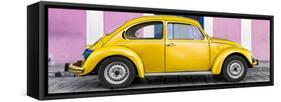 ¡Viva Mexico! Panoramic Collection - The Gold VW Beetle Car with Light Pink Street Wall-Philippe Hugonnard-Framed Stretched Canvas