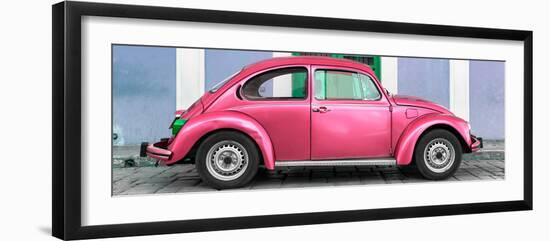 ¡Viva Mexico! Panoramic Collection - The Hot Pink VW Beetle Car with Powder Blue Street Wall-Philippe Hugonnard-Framed Photographic Print