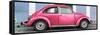 ¡Viva Mexico! Panoramic Collection - The Hot Pink VW Beetle Car with Powder Blue Street Wall-Philippe Hugonnard-Framed Stretched Canvas