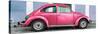 ¡Viva Mexico! Panoramic Collection - The Hot Pink VW Beetle Car with Powder Blue Street Wall-Philippe Hugonnard-Stretched Canvas