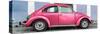 ¡Viva Mexico! Panoramic Collection - The Hot Pink VW Beetle Car with Powder Blue Street Wall-Philippe Hugonnard-Stretched Canvas