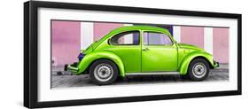 ¡Viva Mexico! Panoramic Collection - The Kelly Green VW Beetle Car with Light Pink Street Wall-Philippe Hugonnard-Framed Photographic Print