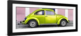 ¡Viva Mexico! Panoramic Collection - The Lime Green VW Beetle Car with Light Pink Street Wall-Philippe Hugonnard-Framed Premium Photographic Print