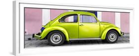 ¡Viva Mexico! Panoramic Collection - The Lime Green VW Beetle Car with Light Pink Street Wall-Philippe Hugonnard-Framed Premium Photographic Print