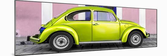 ¡Viva Mexico! Panoramic Collection - The Lime Green VW Beetle Car with Light Pink Street Wall-Philippe Hugonnard-Mounted Premium Photographic Print